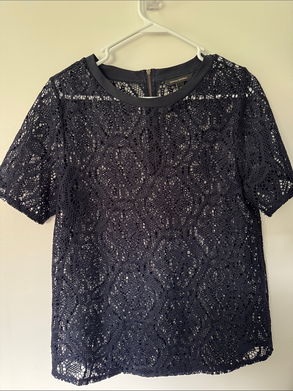 Womens Navy Lace Short-Sleeve top
